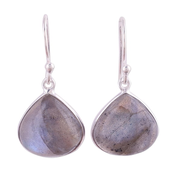 NOVICA Artisan Handmade Labradorite Dangle Earrings | .925 Sterling Silver | Indian Grey Gemstone Jewelry | 'Dancing Soul' | 1.2" L x 0.6" W