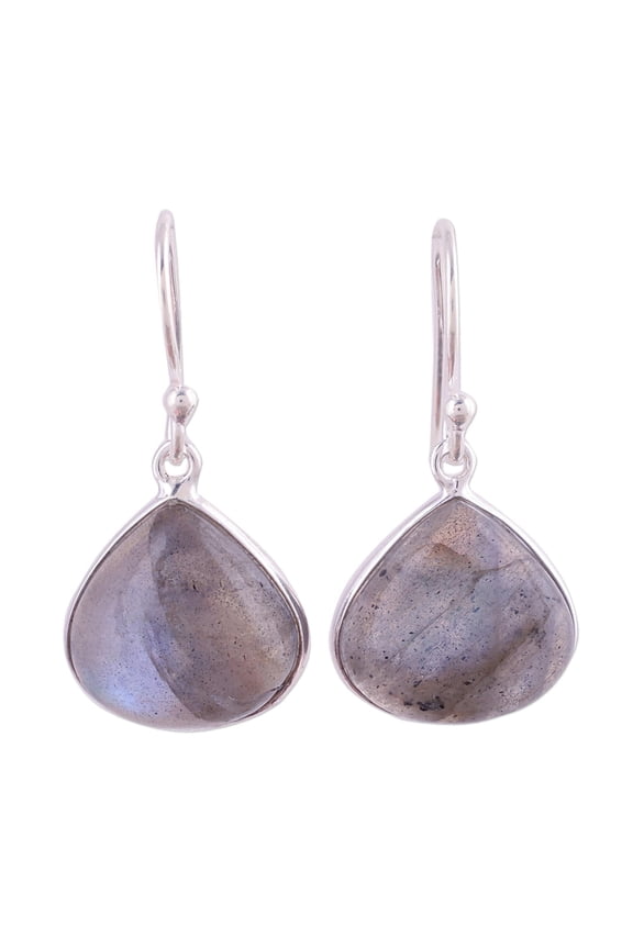 Artisan Handmade Labradorite Dangle Earrings | .925 Sterling Silver | Indian Grey Gemstone Jewelry | 'Dancing Soul' | 1.2" L x 0.6" W