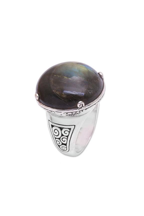 Artisan Handmade Labradorite Domed Ring Cocktail from Bali .925 Sterling Silver Single Stone Indonesia Gemstone 'Cosmic Dome'