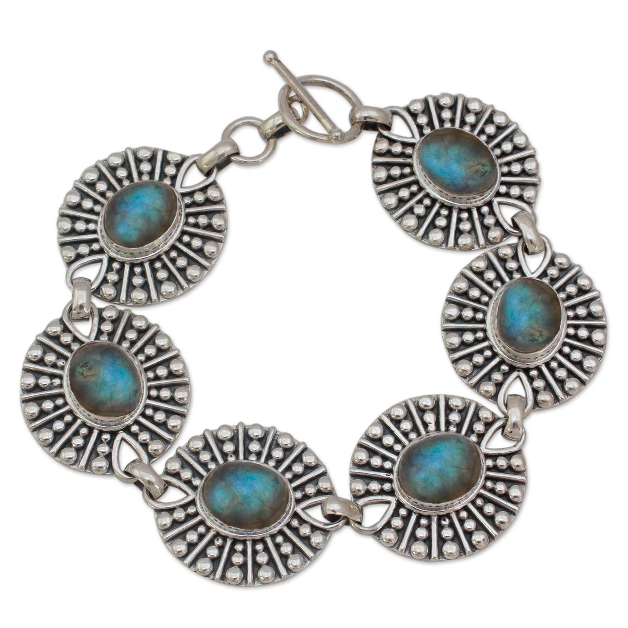 Novica Sterling Silver Labradorite Link Bracelet – Handmade In Bali, Adjustable Toggle Clasp, Artisan Jewelry For Women & Girls