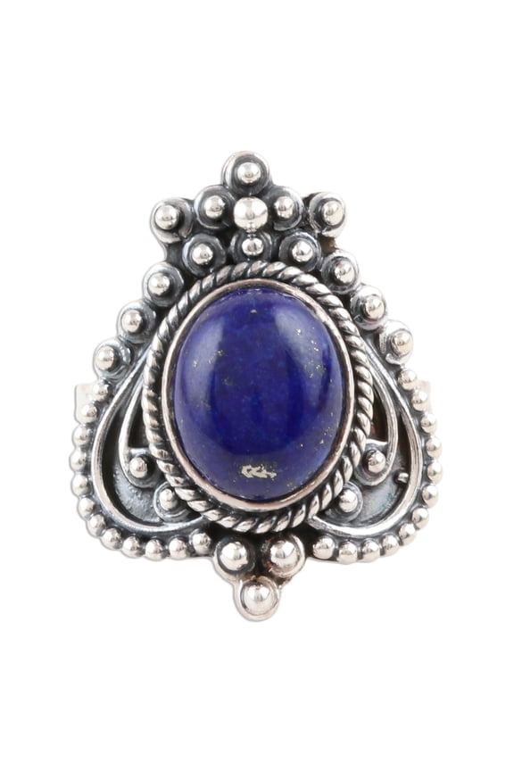 Artisan Handmade .925 Sterling Silver Lapis Lazuli Cocktail Ring Single Stone India Gemstone Birthstone 'Royal Magnificence'