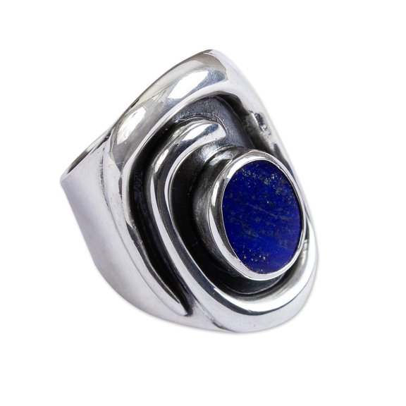 NOVICA Artisan Handmade Lapis Lazuli Cocktail Ring .925 Sterling Silver Blue Single Stone Mexico Modern Birthstone 'Tide Pool'
