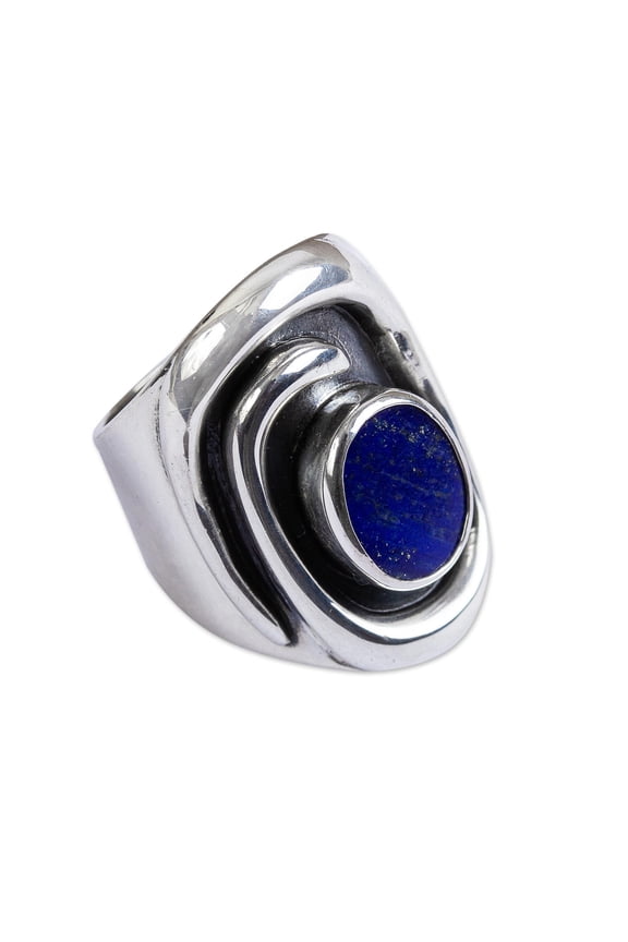 Artisan Handmade Lapis Lazuli Cocktail Ring .925 Sterling Silver Blue Single Stone Mexico Modern Birthstone 'Tide Pool'