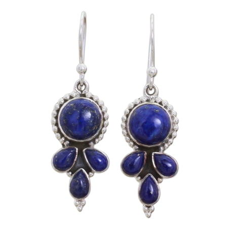 NOVICA Artisan Handmade Lapis Lazuli Dangle Earrings Indian Sterling Silver [1.7 in L x 0.5 in W x 0.2 in D] ' Starry Fantasy'