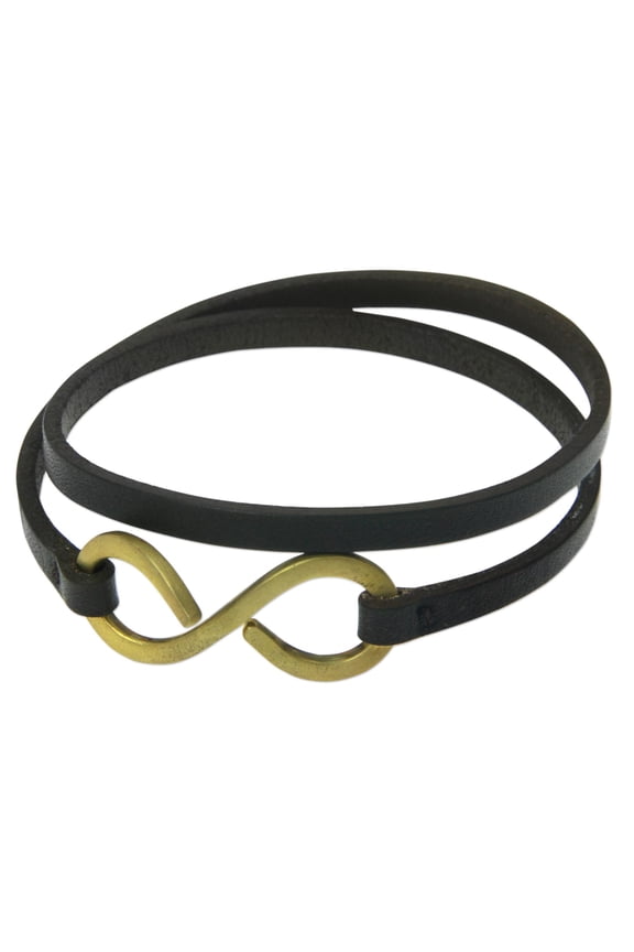 Handmade Leather Wrap Bracelet Artisan Crafted with Large Brass Hook Indonesia Modern'Brown Infinity'