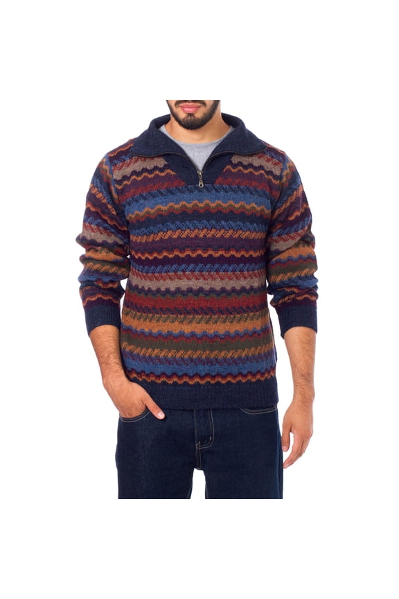 Men's 100% alpaca sweater, 'Mountain Life'