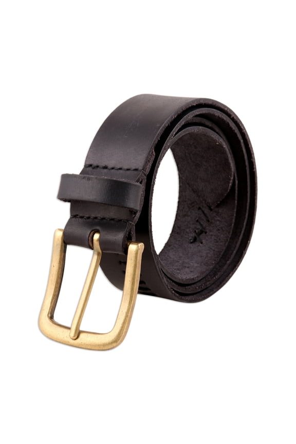 Artisan Handmade Men's Black Leather Belt with Brass Buckle Accessories Belts India ' Timeless Style'