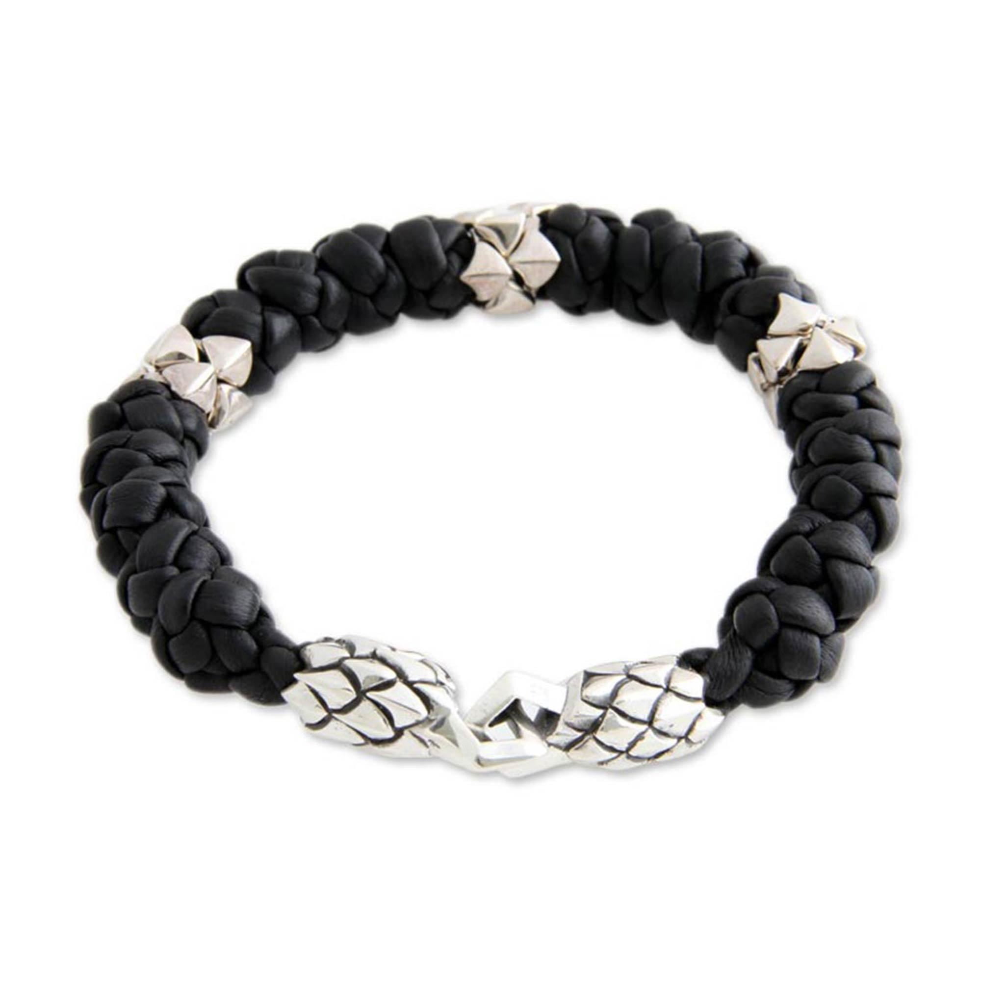 NOVICA Men's leather braided bracelet, 'Eagle Warrior'
