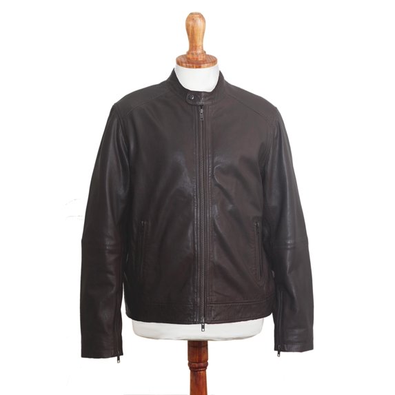 NOVICA Artisan Handmade Men's Leather Jacket Classic Biker in Dark Brown Clothing Coat Solid India ' Suave Elegance'