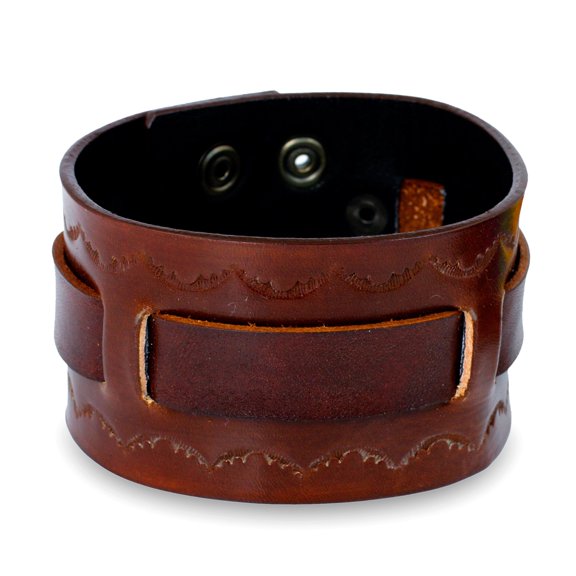 NOVICA Men's leather wristband bracelet, 'Western Brown'