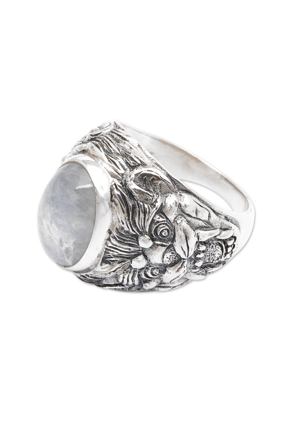 Men's rainbow moonstone ring, 'Lion's Charisma'