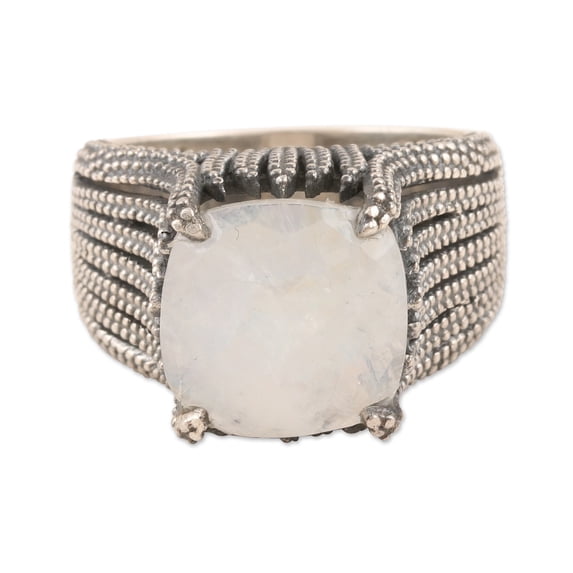 NOVICA Artisan Handmade Men's Rainbow Moonstone Ring .925 Sterling Silver Cocktail India Gemstone 'Misty River'