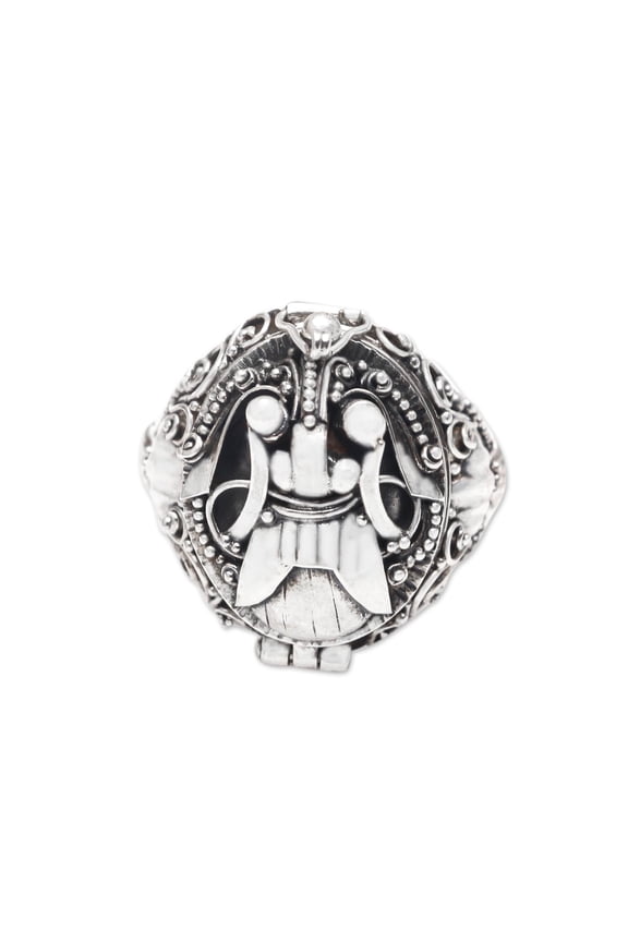 Artisan Handmade Men's .925 Sterling Silver Locket Ring No Stone Indonesia Cultural 'Scared Ranga'