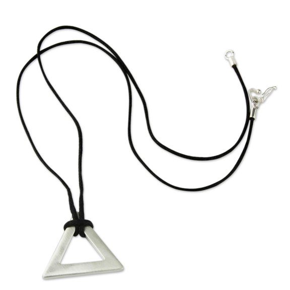 NOVICA Artisan Handmade Men's Sterling Silver Triangle Pendant Necklace | Peru Modern Geometric | 21.75" Cord | 1" x 1.1" Pendant | 'Perfect'