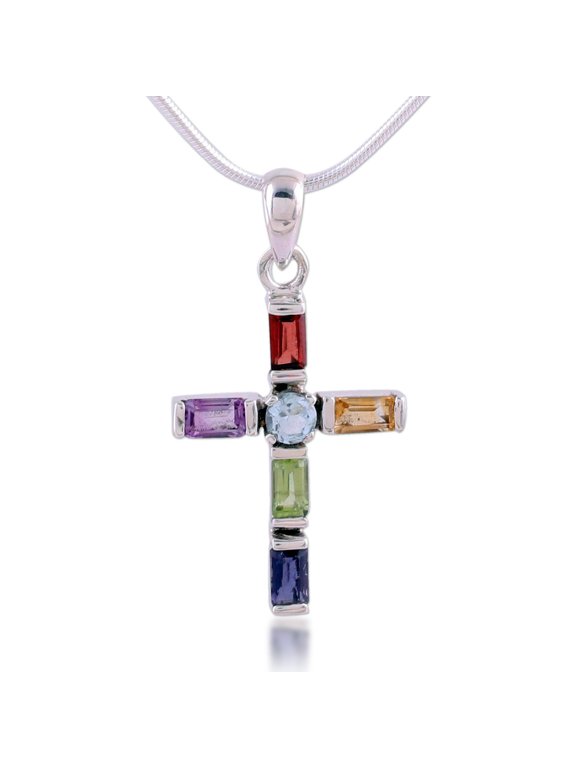 Multi-Gemstone Cross Colorful Cross Artisan Women's Jewelry Choker