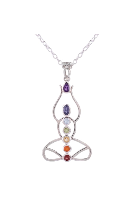 Multi-gemstone pendant necklace, 'Harmonious Mind'