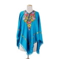 thumbnail image 1 of NOVICA Artisan Handmade Wool Poncho Artisan Crafted 100% Blue with Floral Embroidery Rayon Clothing Multicolor Embroidered India ' Colorful Affair', 1 of 4