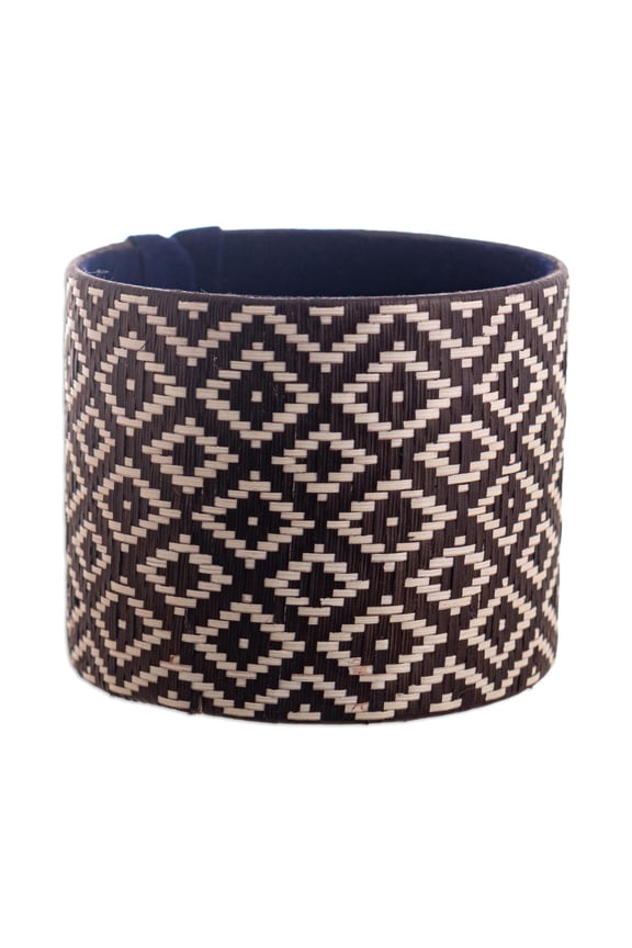 Artisan Handmade Natural Fiber Cuff Bracelet Wide Ivory Patterned Colombia Woven [7 in L (end to End) x 2 in W] ' Deep Meditation'
