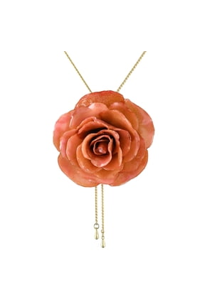 Natural flower lariat necklace, 'Peachy Rose'