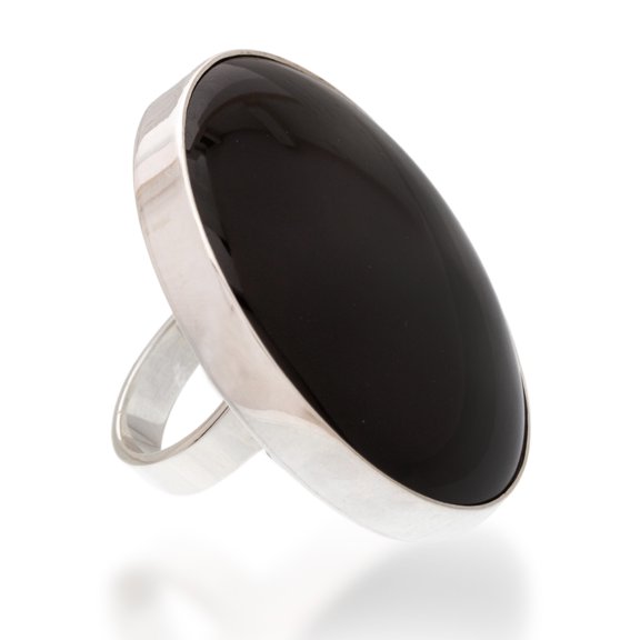 NOVICA Artisan Handmade Obsidian Large Cocktail Ring Outsized Mexican Fine Silver Black Mexico 'New Moon over Taxco'