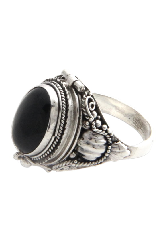 Onyx cocktail ring, 'Goth Secrets'