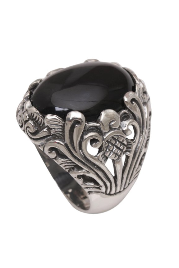 Onyx cocktail ring, 'Night Bloom'