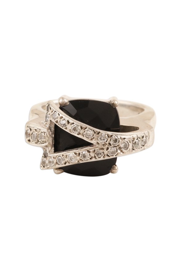 Artisan Handcrafted Onyx Cocktail Ring .925 Sterling Silver from India Black Domed Birthstone 'Secret'