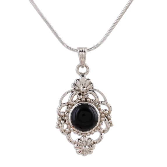 NOVICA Onyx pendant necklace, 'Baroque Blossom'