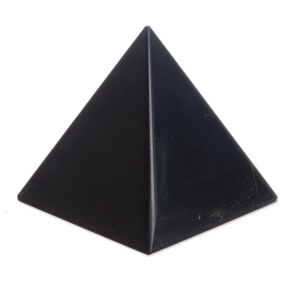 NOVICA Artisan Handmade Onyx Pyramid Gemstone Sculpture Black Natural Peru 'Black Night of Peace'