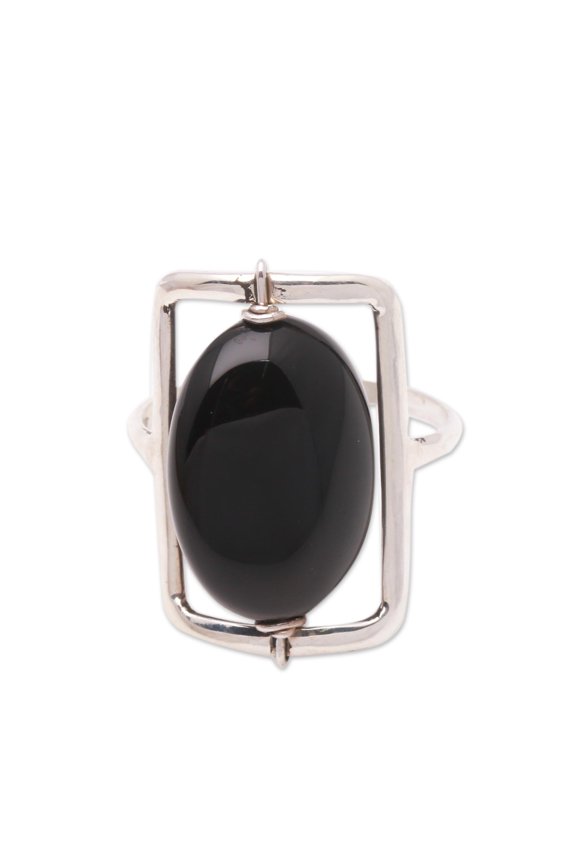 Onyx single-stone ring, 'Deep Soul'