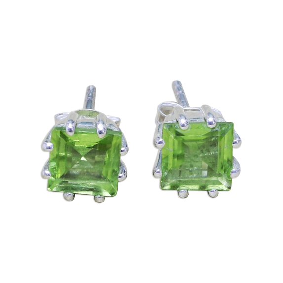NOVICA Peridot stud earrings, 'Lucky Squares'