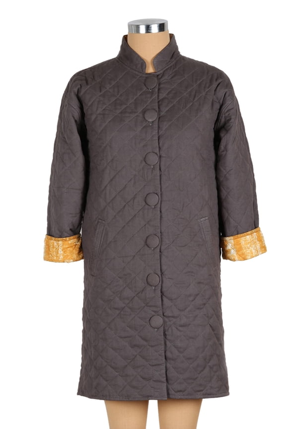 Artisan Handmade Quilted Cotton Jacket Artisan Clothing Coat Grey Solid India ' Grey Gardens'