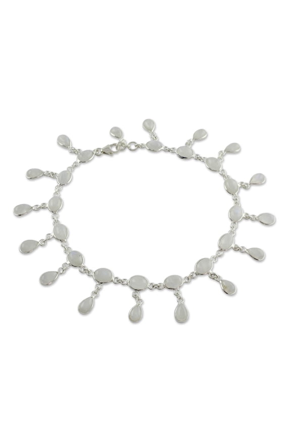Artisan Handmade Rainbow Moonstone Anklet Fair Trade Sterling Silver Clear Link India Bohemian [9.75 in min L x 10 in max L 20 mm W] ' Moon Dancer'