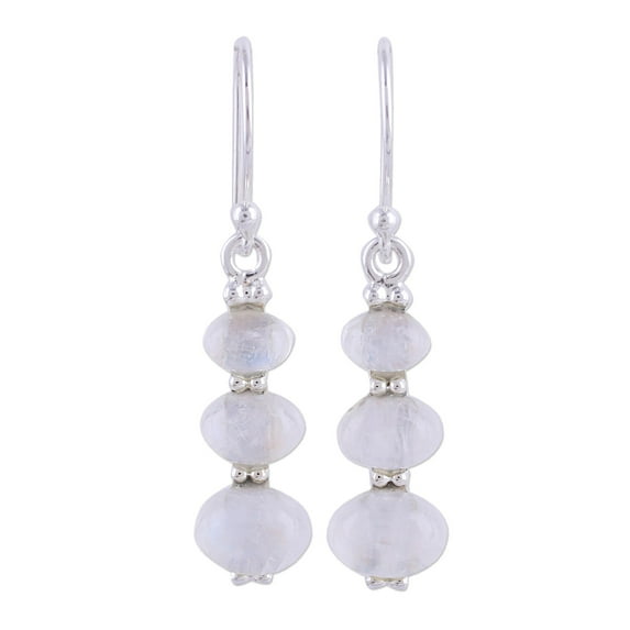 NOVICA Rainbow moonstone dangle earrings, 'Natural Ellipses'
