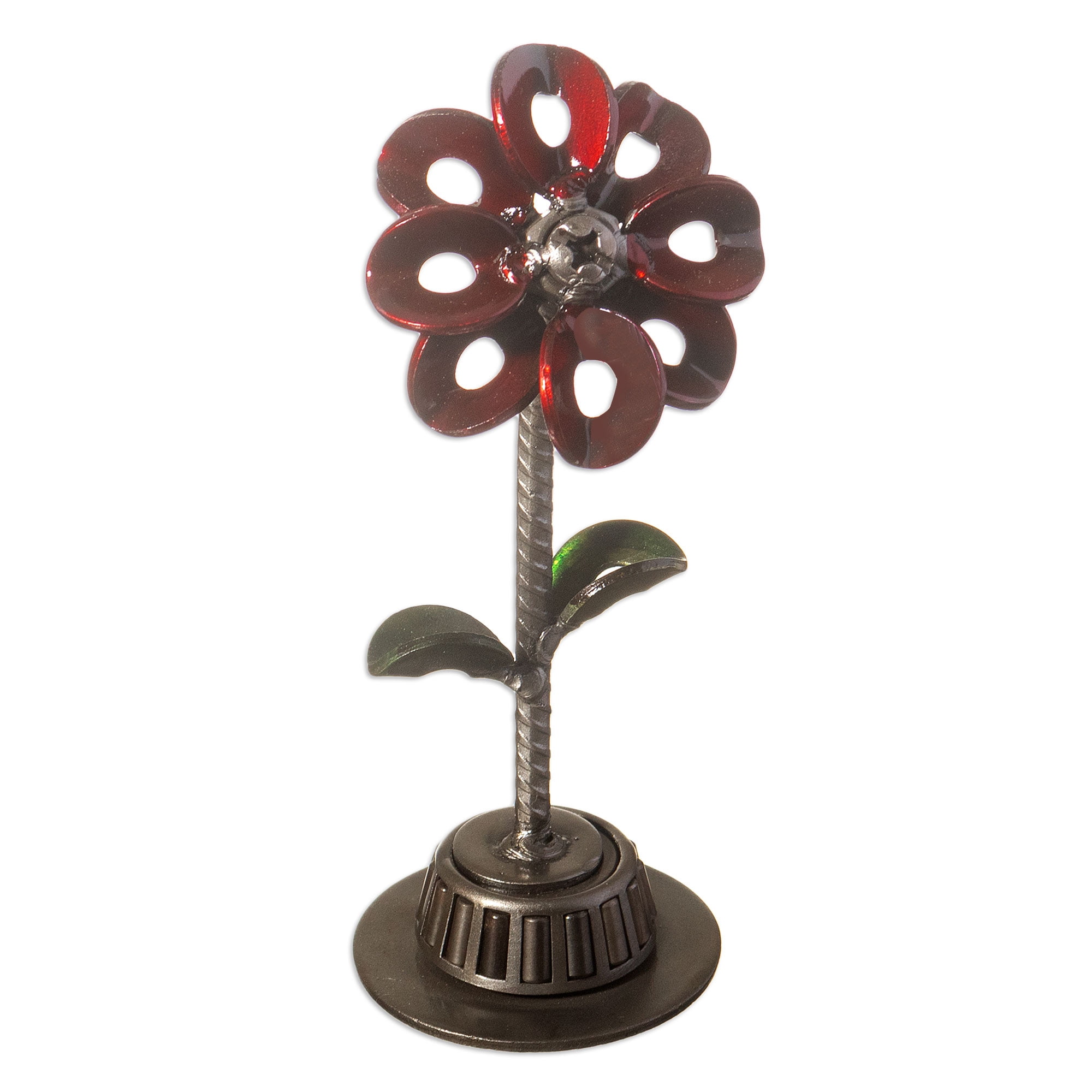 Recycled Metal Red Petal Flower Sculpture
