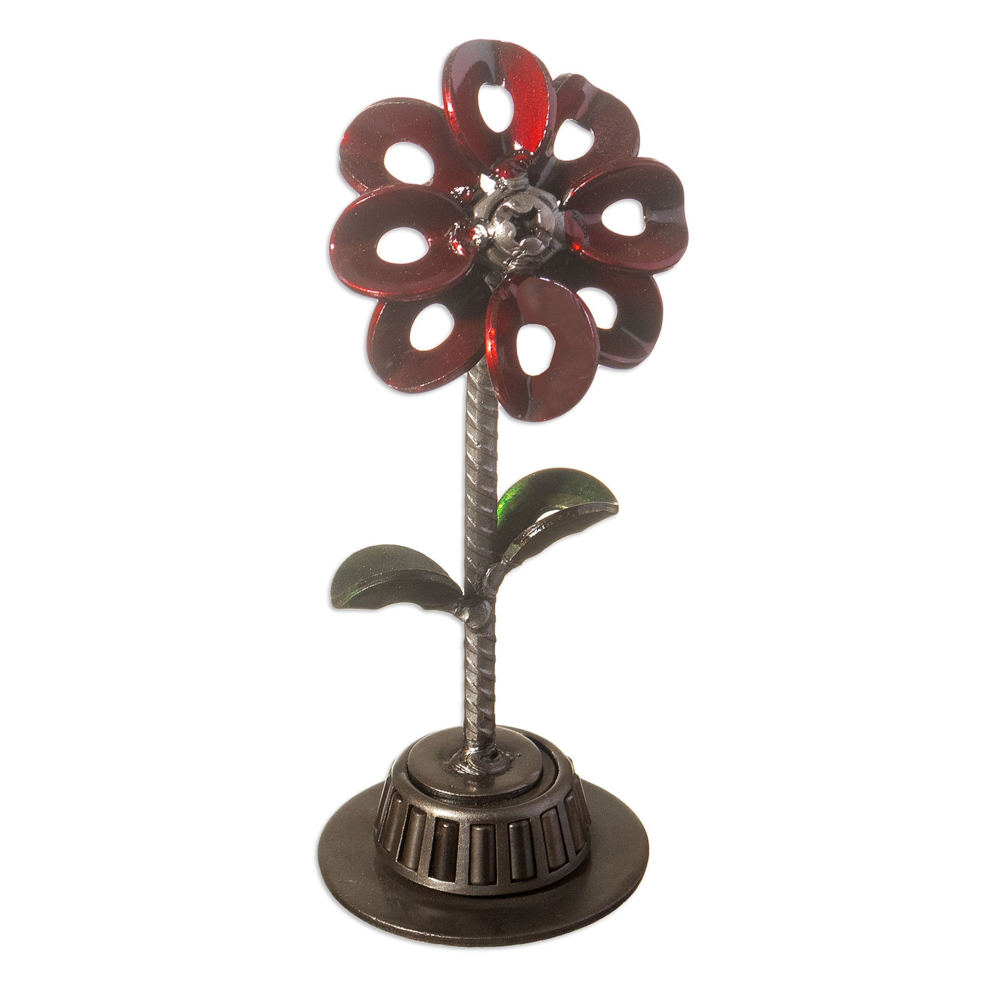 Recycled Metal Red Petal Flower Sculpture
