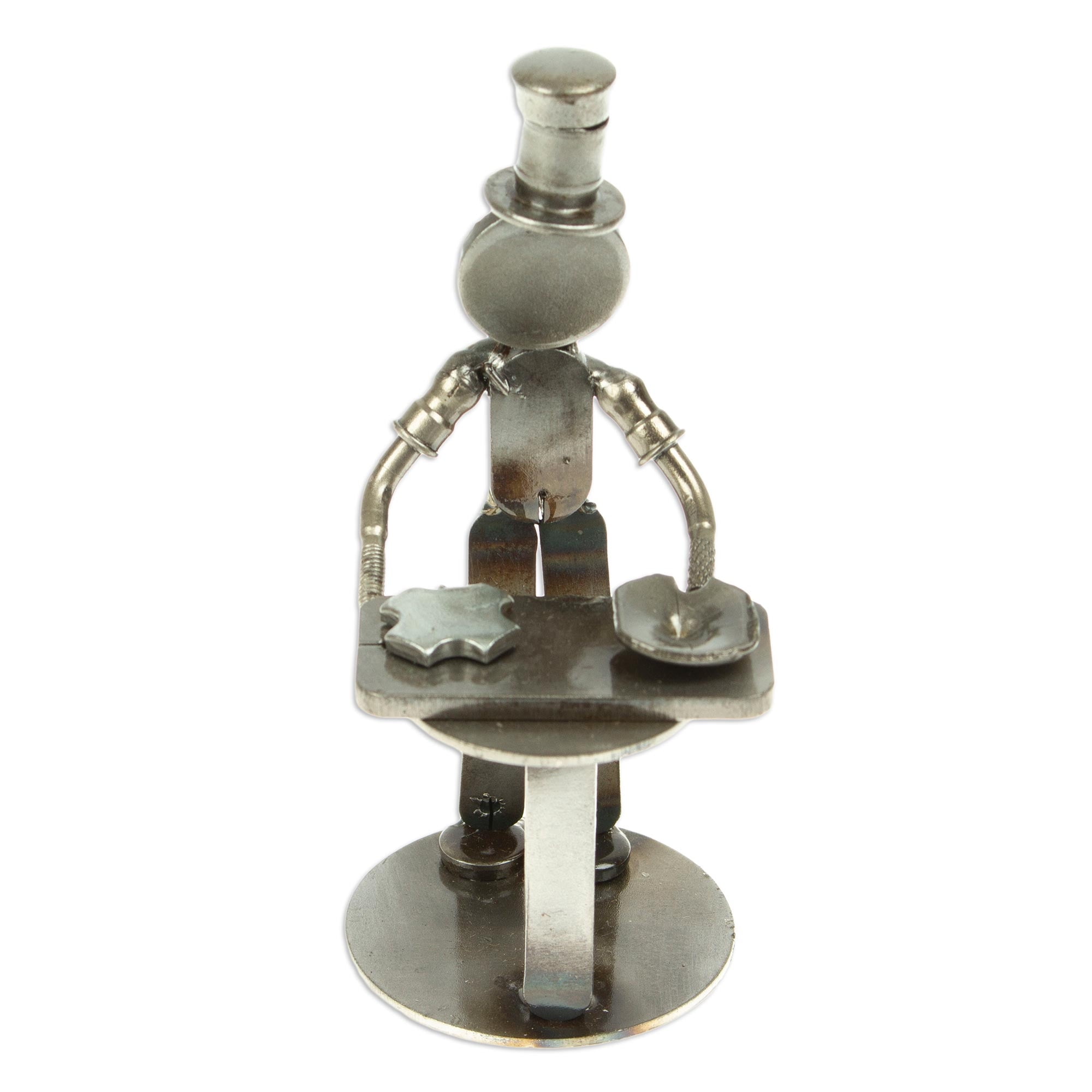 Eco-Friendly Recycled Metal Chef Figurine with Rustic Finish