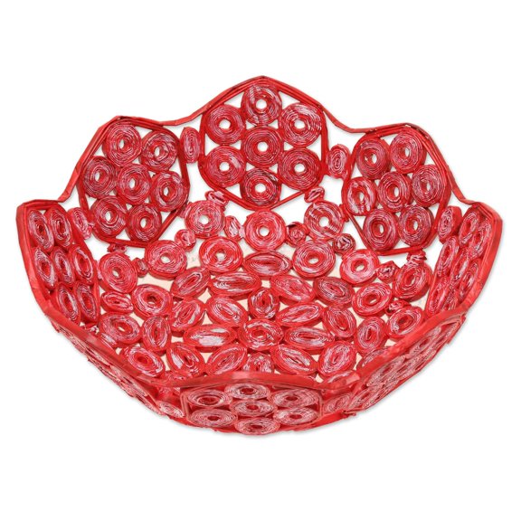 NOVICA Artisan Handcrafted Recycled Paper Basket from India Red Decor Accessories Baskets Friendly [4.1in H x 11.75in W x 11.75in D] ' Red Garden'