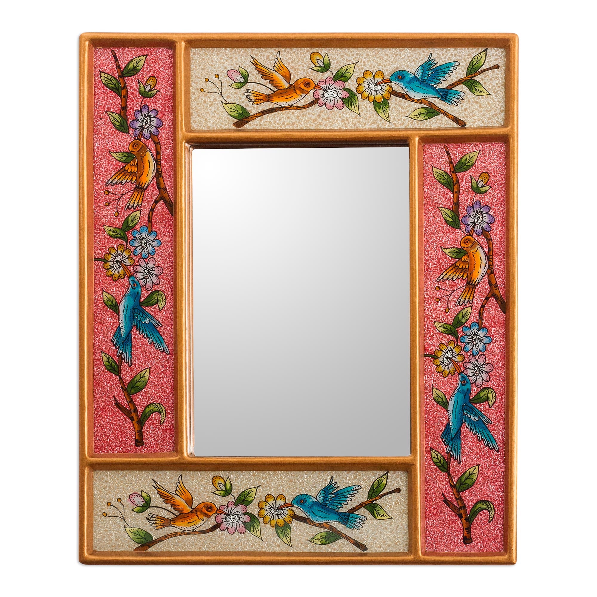 Handcrafted Gold Reverse-Painted Glass Kids Wall Mirror