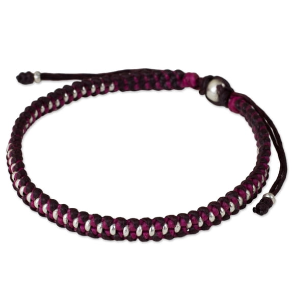 NOVICA Silver accent braided bracelet, 'Bringing Friendship in Magenta'