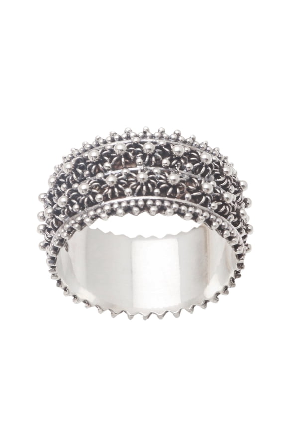Artisan Handmade .925 Sterling Silver Band Ring from Bali Indonesia [12 mm W] 'Bunga Paya'
