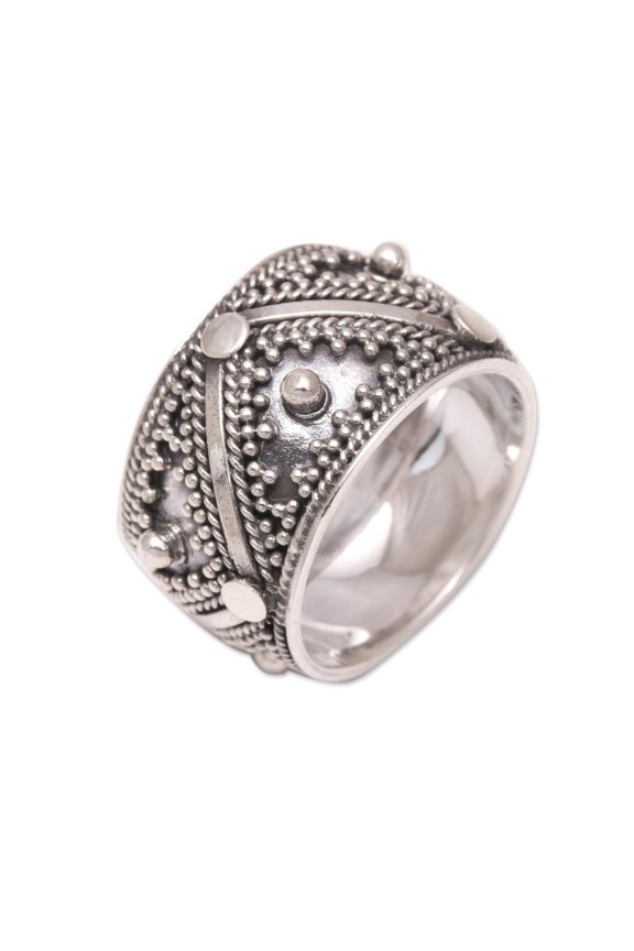 Artisan Handcrafted Sterling Silver Band Ring from Bali Indonesia [band Width 12 mm W] ' Lavish Bali'