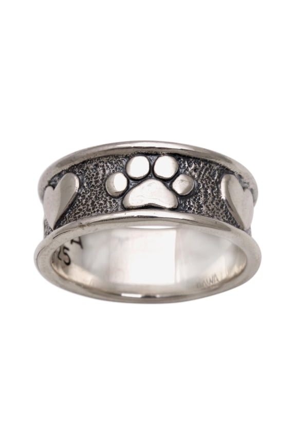 Artisan Handmade .925 Sterling Silver Band Ring Paw Heart from Bali Indonesia Animal Themed Catdog [band Width 8 mm W] 'Loving Paws'