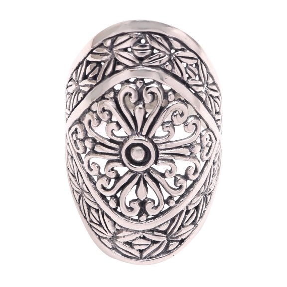 NOVICA Artisan Handmade .925 Sterling Silver Cocktail Ring Bamboo Leaf from Bali Indonesia 'Bamboo Elegance'