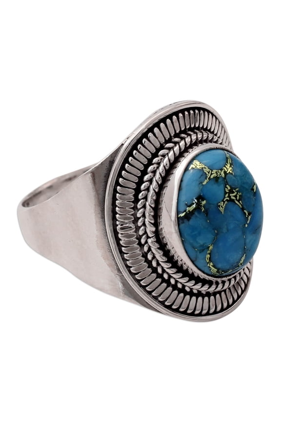 Artisan Handmade .925 Sterling Silver Cocktail Ring Composite Turquoise Reconstituted Blue Single Stone India 'Blue Bayou'