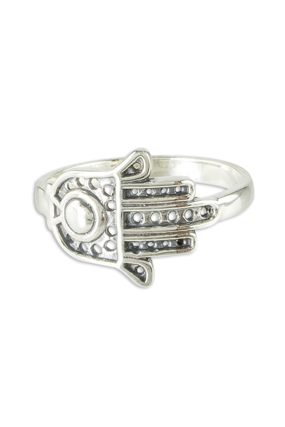 Artisan Handmade .925 Sterling Silver Cocktail Ring Heart Hamsa of Fatima Guatemala Religious Protection 'Fatima's Hand'