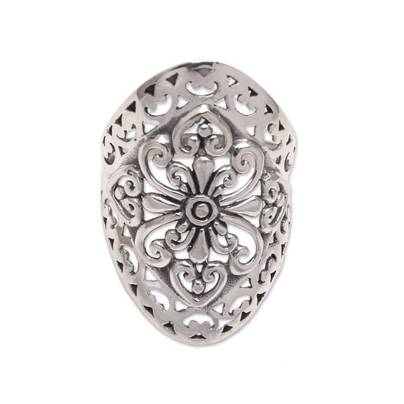 NOVICA Artisan Handmade .925 Sterling Silver Cocktail Ring Openwork Pattern from Bali Indonesia Floral 'Openwork Flower'