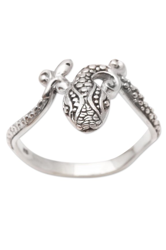 Artisan Handmade .925 Sterling Silver Cocktail Ring Indonesia Animal Halloween 'Pebbled Snake'