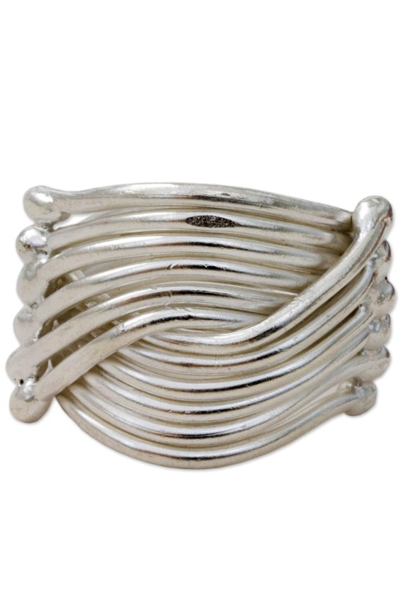 Sterling silver cocktail ring, 'Silver Hug'