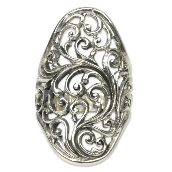 NOVICA Sterling silver cocktail ring, 'Sukawati Fern'